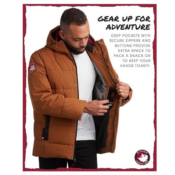 Carhartt color Canada Weathergear Puffy Fake Fur Trim Hooded Parka Jacket XL - Picture 4 of 7